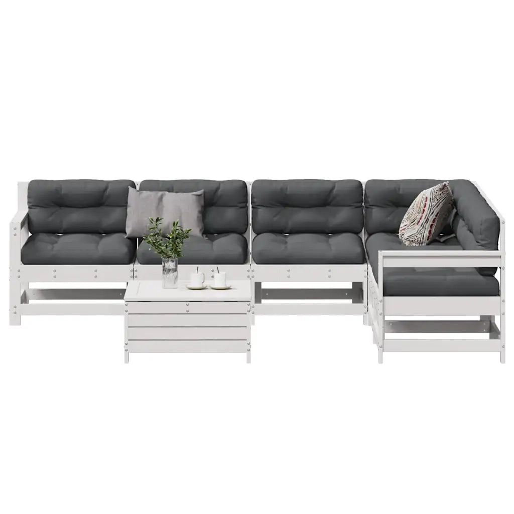 Set Salotto Giardino 7pz con Cuscini Bianco Legno Massello Pinocod mxl 116339