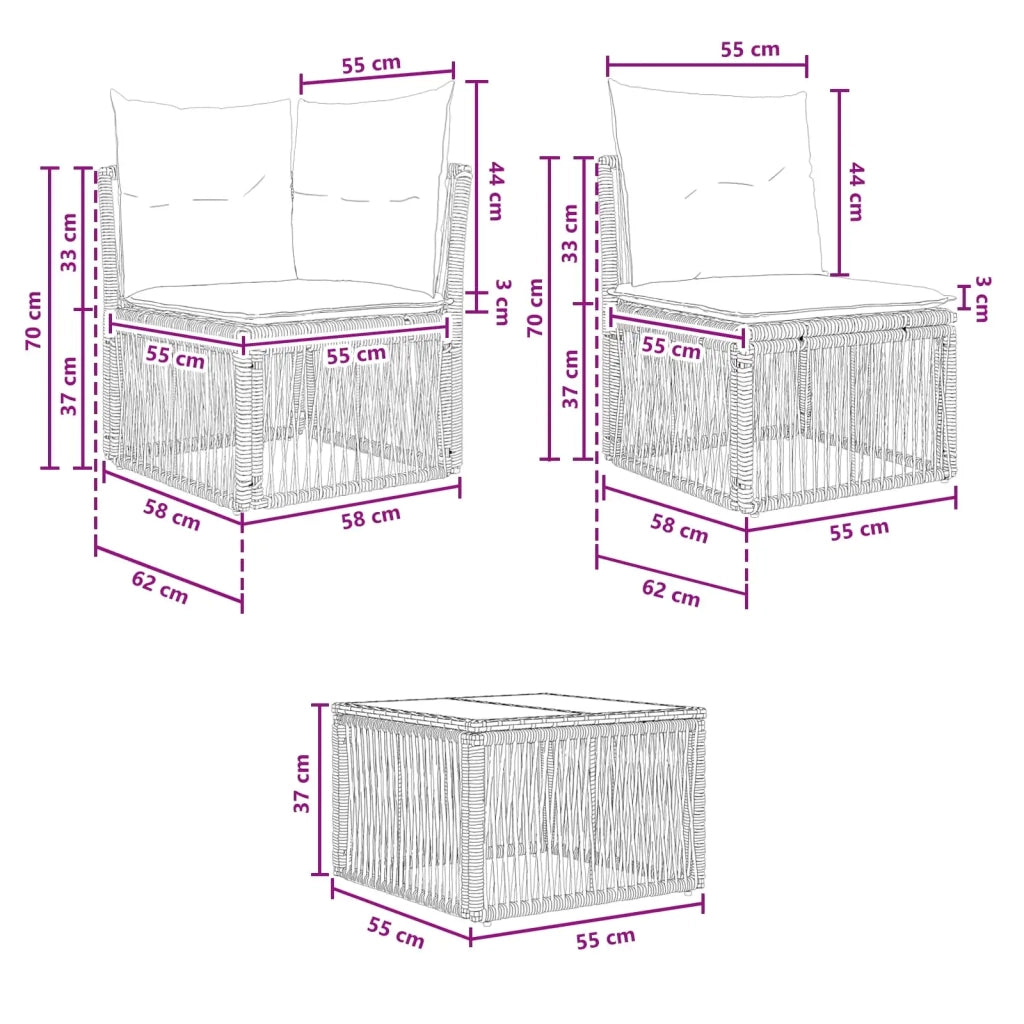 Set Divano da Giardino 6 pz Nero polyrattan 3434134