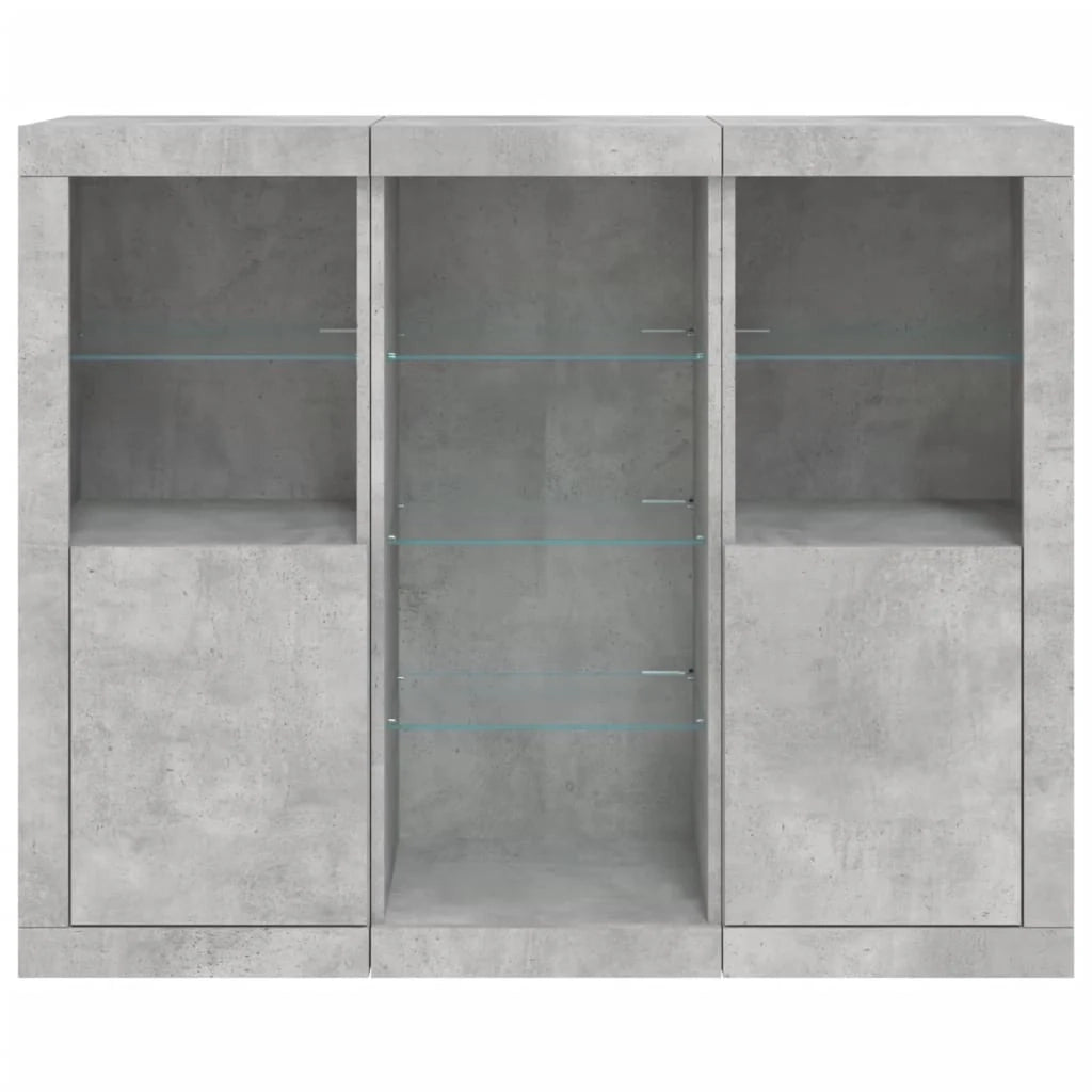 Buffet credenza cassettiera armadio mobile contenitore organizer per cucina soggiorno salotto con luci LED 3 pezzi legno ingegnerizzato grigio 02_0037219