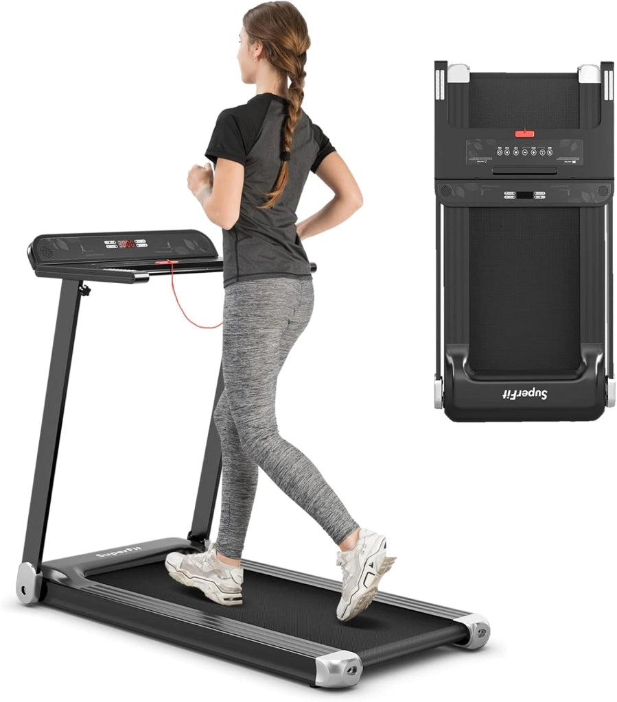 Tapis Roulant Elettrico Pieghevole Salvaspazio, Tapis Roulant con Controllo APP, 12 Programmi Preimpostati, Schermo LED e Porta Dispositivi e Bluetooth, Velocità 1-12 km/h