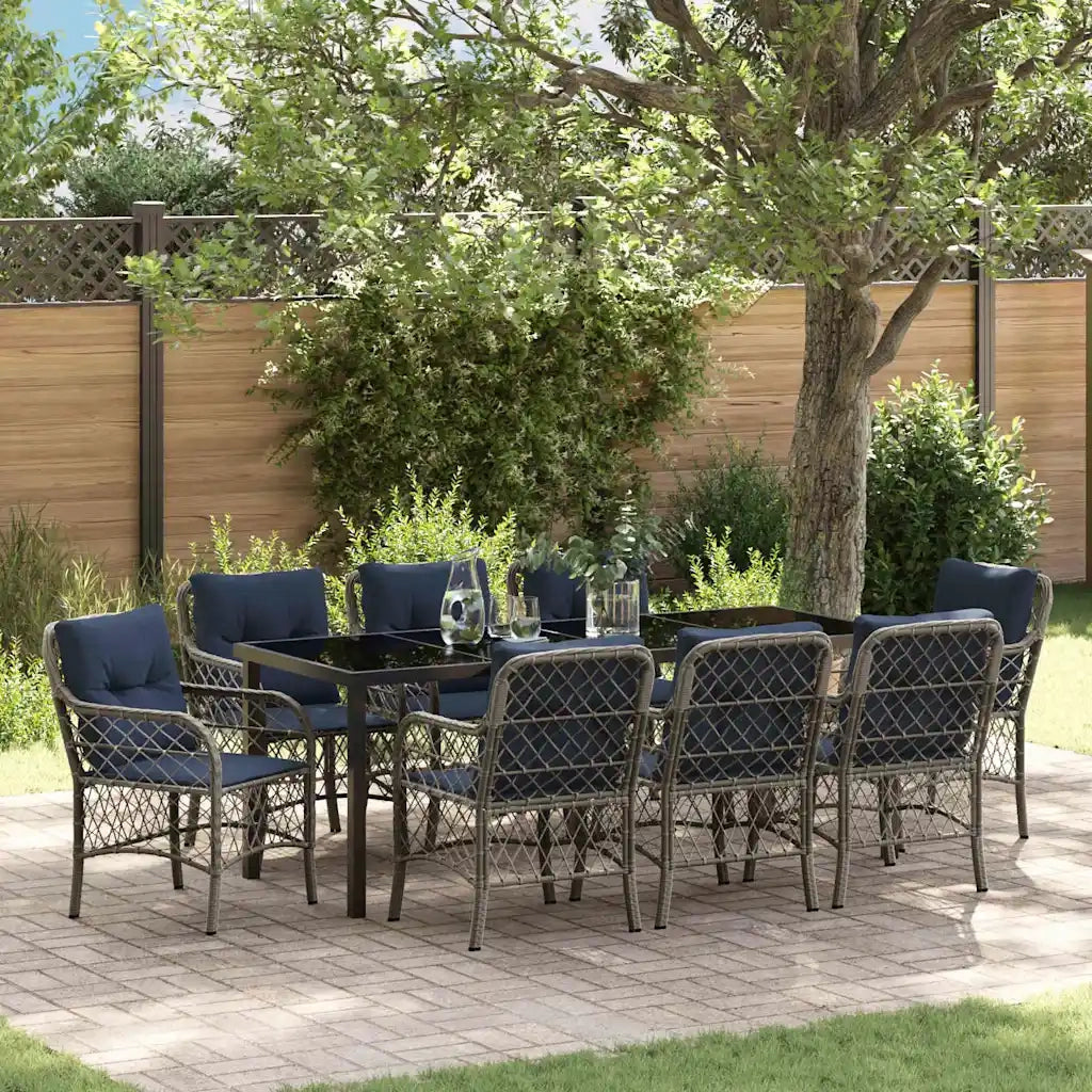 Set da Pranzo per Giardino 9 pcs Grigio e Nero Rattan 3380252