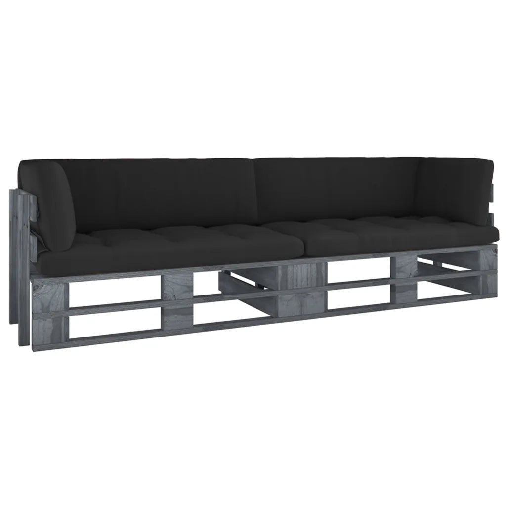 Divano 2 Posti su Pallet con Cuscini Grigio in Pino Impregnato cod mxl 45729
