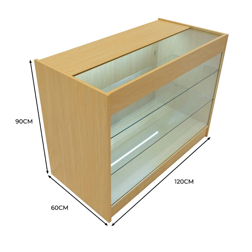 Bancone LED Acero K1200 con 3 Ripiani, Vetrina e Ante Bloccabili – 2 Chiavi