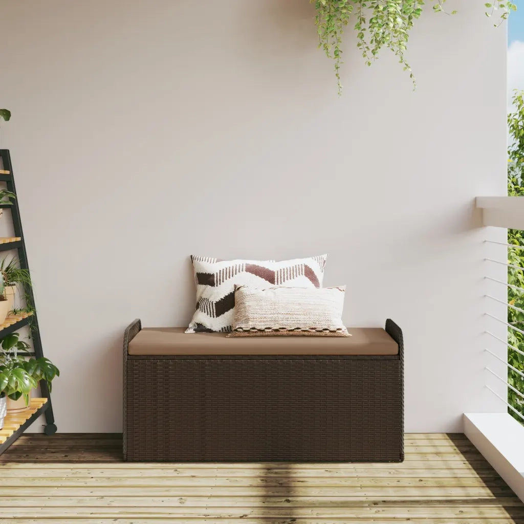 CassaPanca da Giardino | Panchina con Cuscino Marrone 115x51x52 cm in Polyrattan