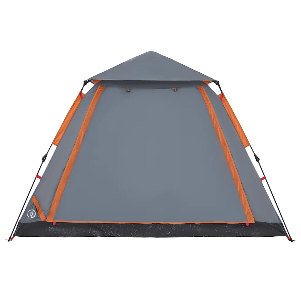 Tenda a Cupola 5 Persone-Tenda da campeggio Grigio e Arancione a Rilascio Rapido 139882