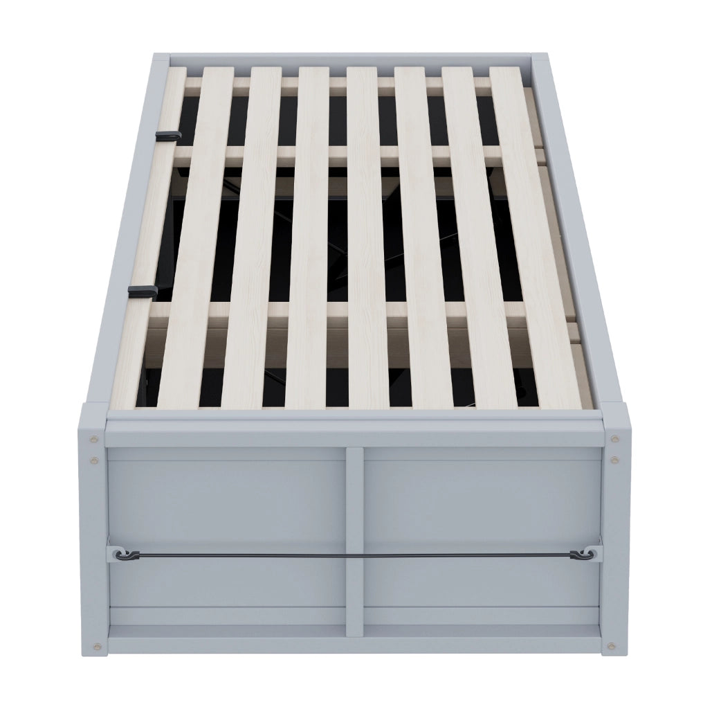 Letto per bambini 90x200 cm grigio con vano idraulico, lavagna e libreria