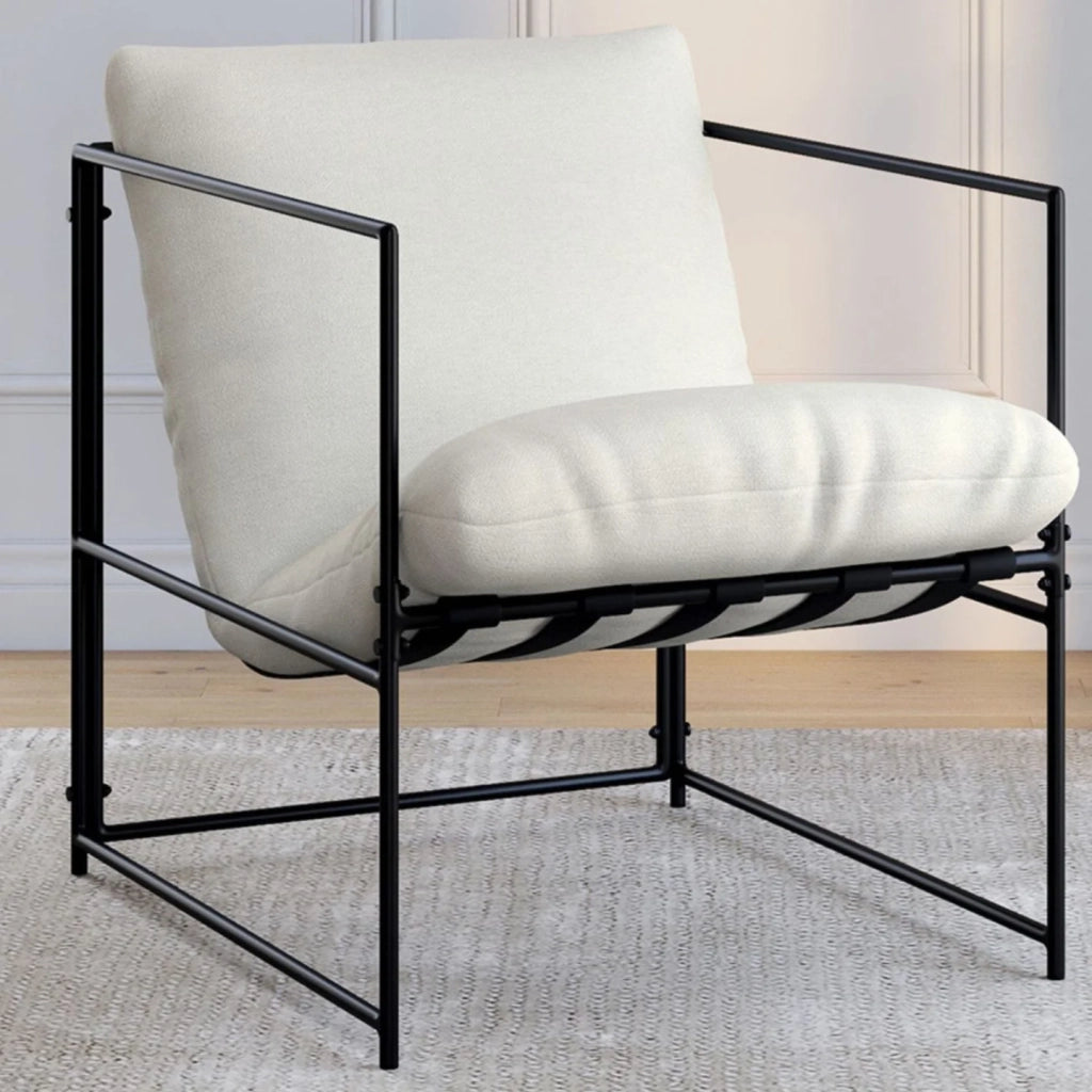 IDMarket - Poltrona imbottita ULYSSE con struttura in metallo e cuscino bianco