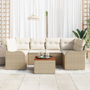 Set Divano Giardino da 7 Pezzi con Cuscini Beige Polyrattan Acacia