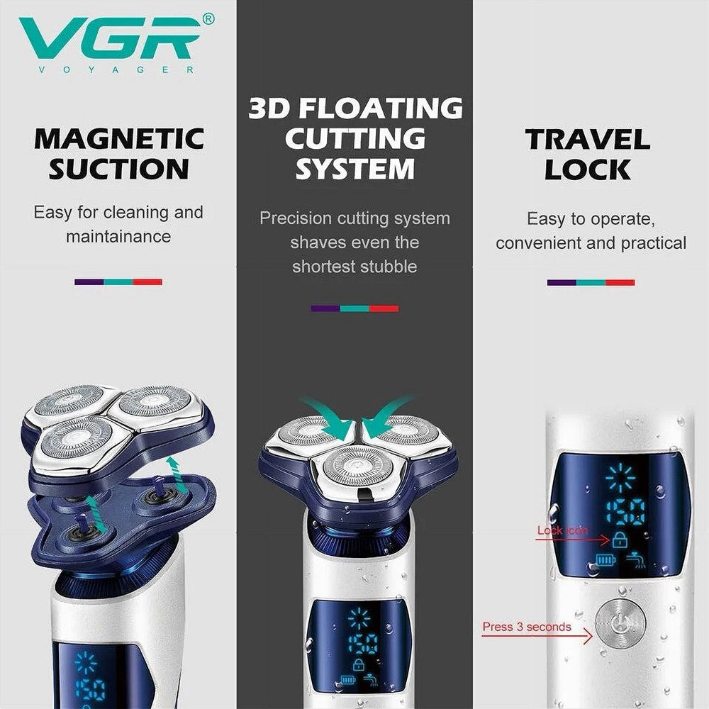 Trade Shop - Rasoio Professionale Vgr V-328 Testine Rotanti 3d Rasatura Precisione Barber -