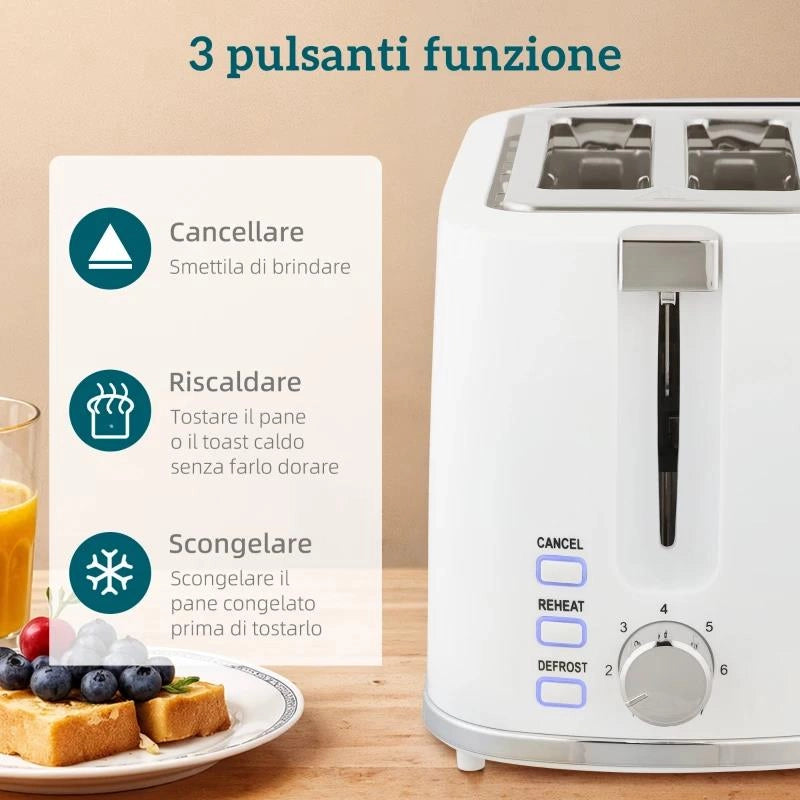 SET BOLLITORE ELETTRICO DA 1.7L 2200W CON TERMOSTATO E TOSTAPANE DOPPIO CON 7 LIVELLI DI DORATURA, BIANCO