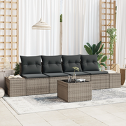 Set Divani Giardino di 5 Pezzi con Cuscini Grigi in Polyrattan