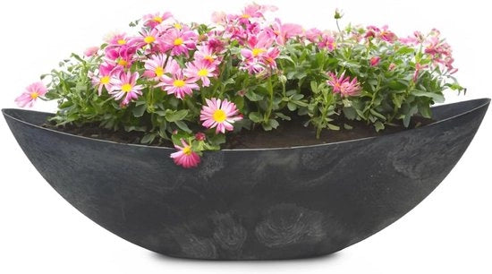 Vaso Ovale per Piante per Esterno - Vaso Decorativo per Piante in Aspetto di Pietra Nera - 66 cm Giardino, Balcone e Cimitero