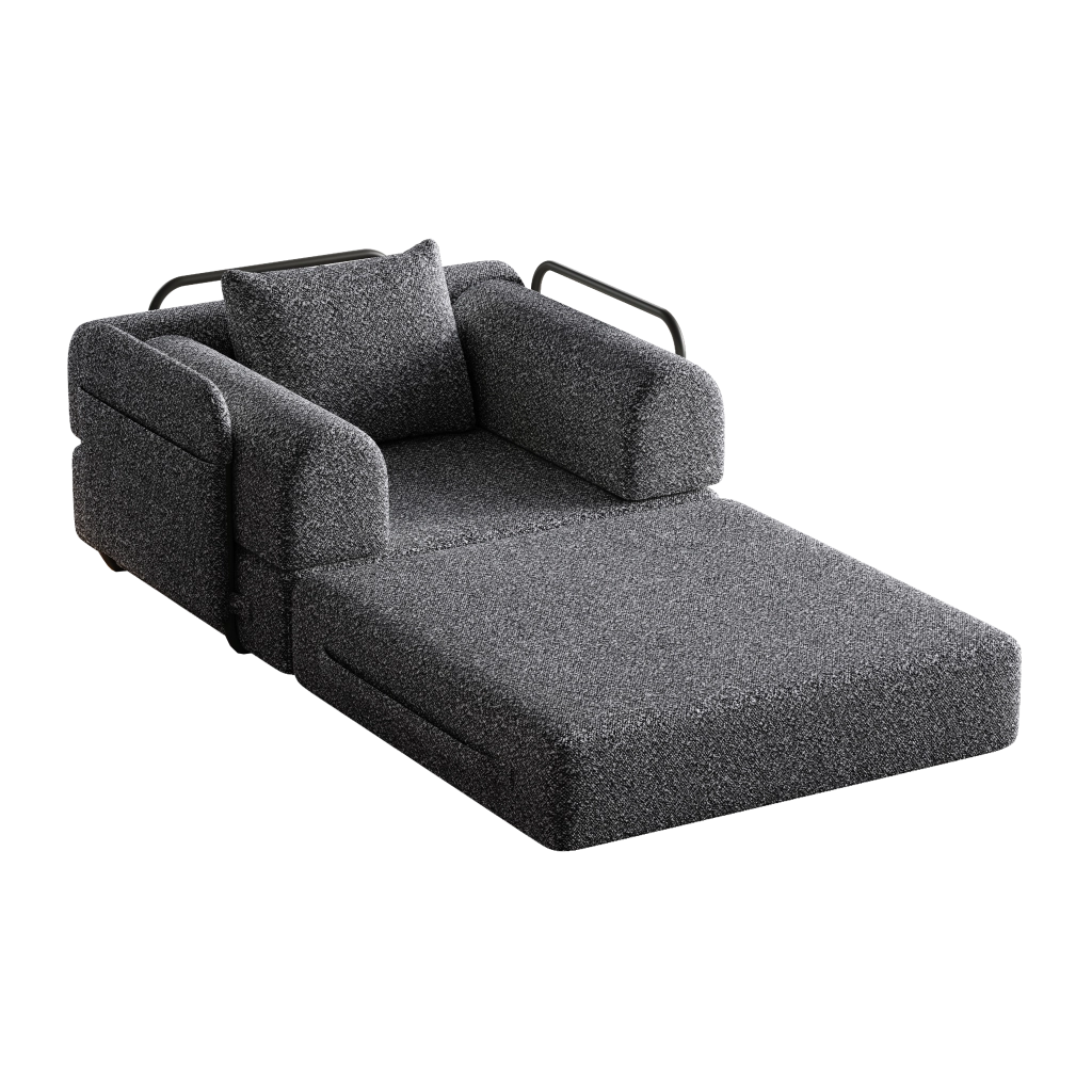 DIVANO LETTO 1 POSTO CHENILLE GRIGIO CON VANO BRACCIOLO