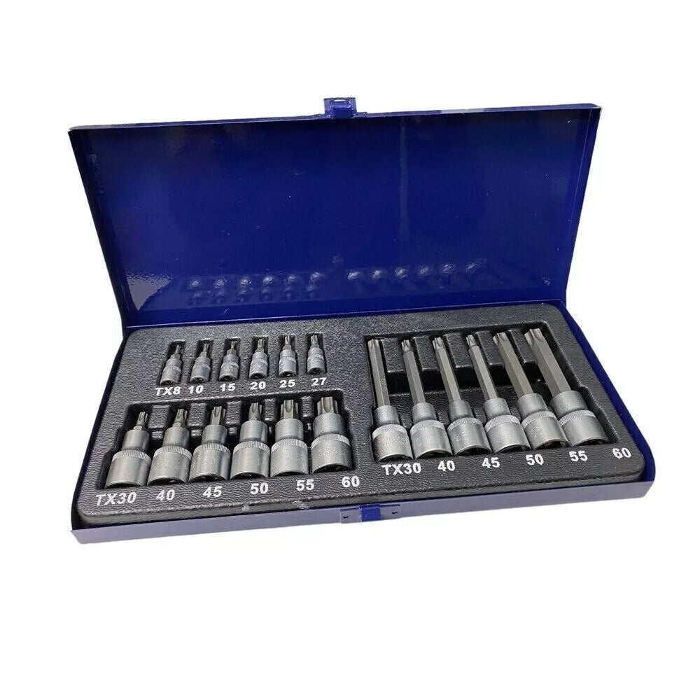 CHIAVI A BUSSOLA CON INSERTI TORX 1/2″ – 1/4″ T8-T60 KIT 19 PZ