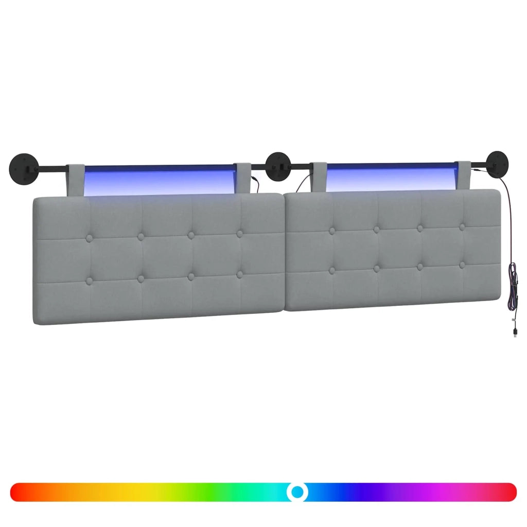 Testiera sospesa Con luce LED Grigio Chiaro Tessuto