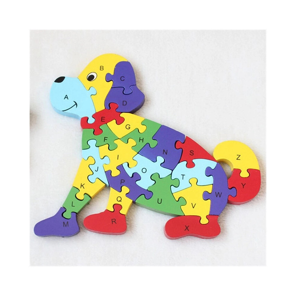 Trade Shop - 3d Puzzle Legno Forma Di Cane Educativo Lettere Alfabeto Bambini Imparare -