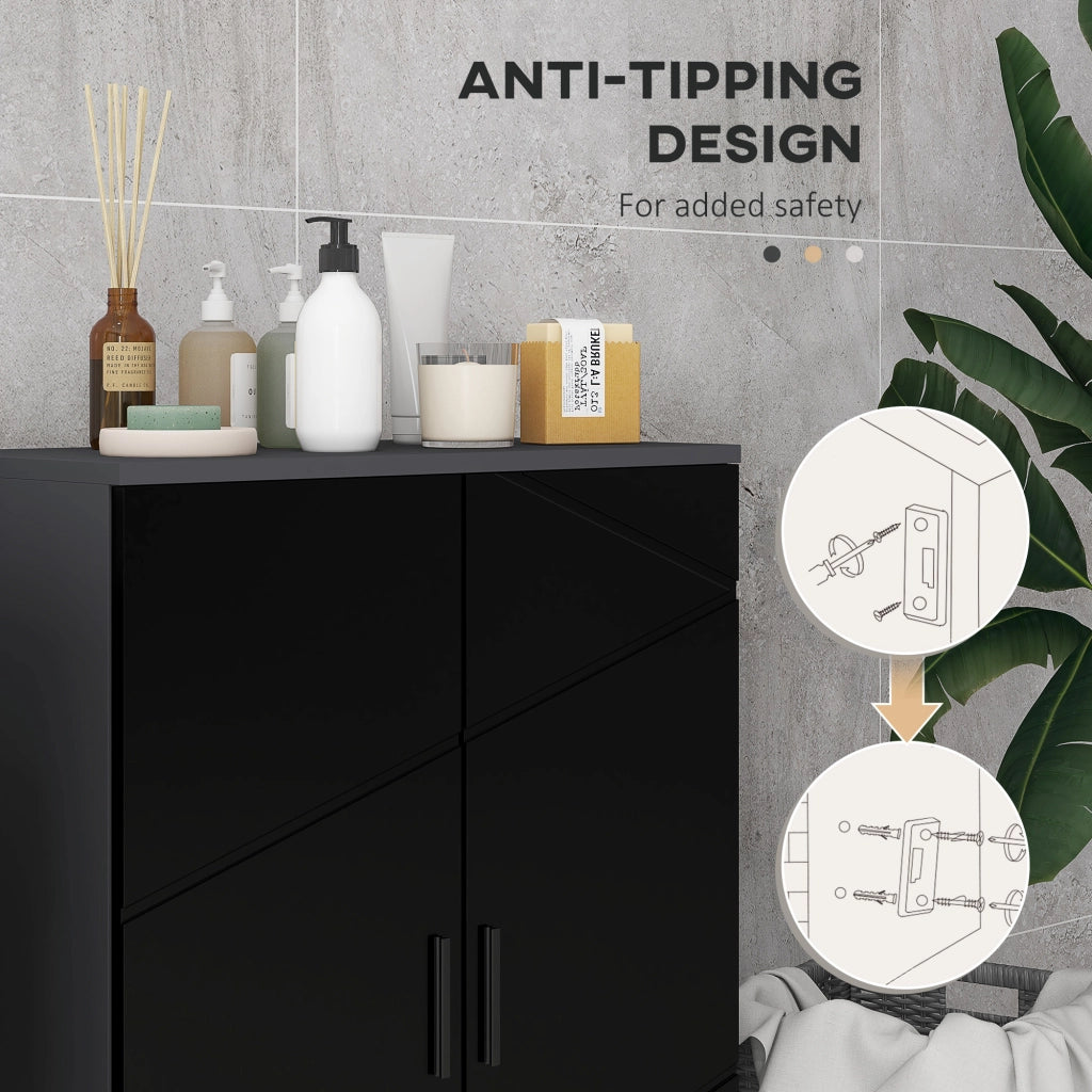EasyComfort Mobiletto Bagno 2 Ante in Legno con 3 Ripiani e Chiusura Ammortizzata, 60x30x82cm, Nero