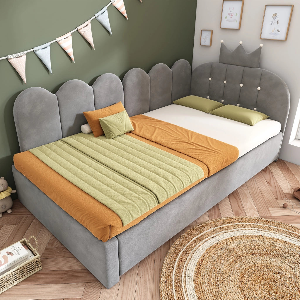 LETTO a L con letto estraibile 90x200 cm Velluto Grigio