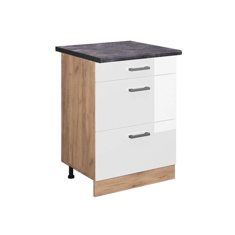 Vicco Mobiletto base per cucina Bianco lucido 60 cm con cassetti, PL Antracite