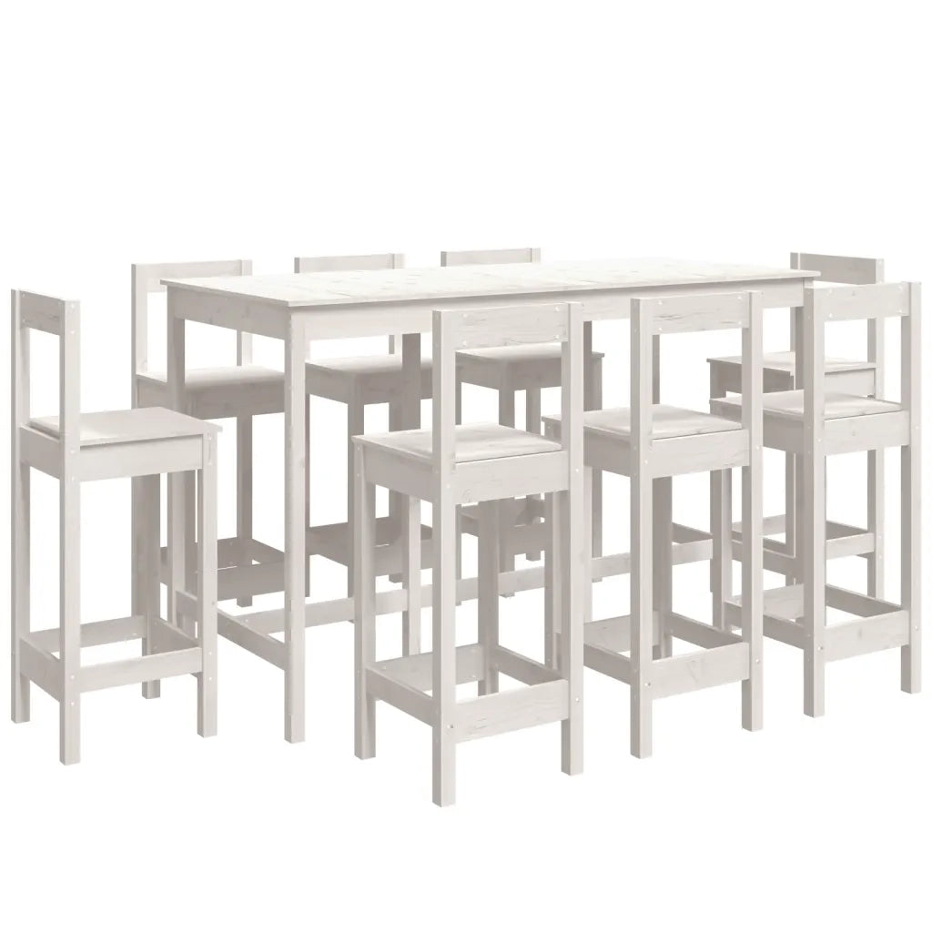 Set da Bar 9 pz Bianco in Legno Massello di Pino 3124723