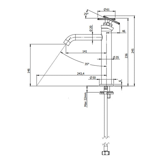 Miscelatore lavabo altezza media senza scarico e senza foro sul corpo - serie Chrono