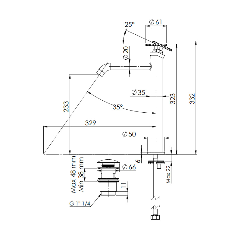 Miscelatore alto lavabo con scarico click-clack e troppo pieno - serie Chrono