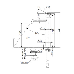 Miscelatore alto lavabo con scarico click-clack e troppo pieno - serie Chrono