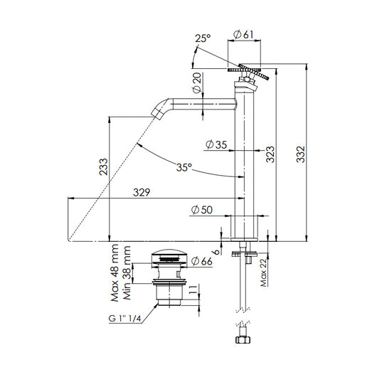 Miscelatore alto lavabo con scarico click-clack e troppo pieno - serie Chrono
