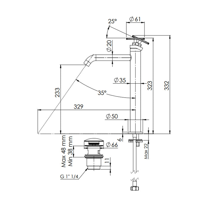Miscelatore alto lavabo con scarico click-clack e troppo pieno - serie Chrono