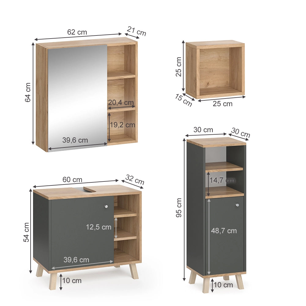 Vicco Set mobili bagno Antracite 4 parti, con pensile