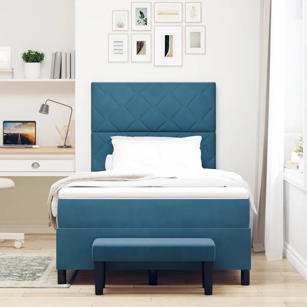 Letto a molle con materasso Blu scuro 120 x 190 cm Velluto