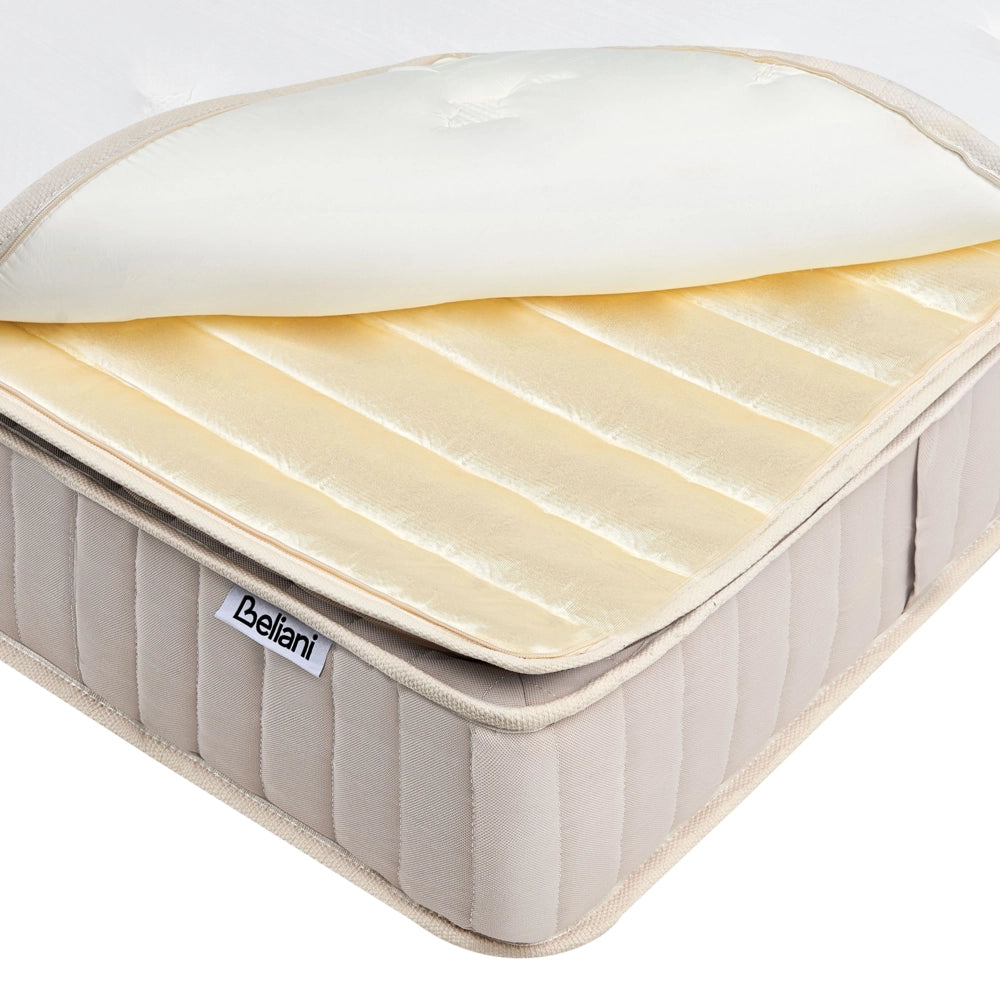 Materasso a molle insacchettate e lattice bianco e beige 120 x 200 cm ad alta durezza con rivestimento in poliestere sfoderabile con cerniera accessori per la camera da letto