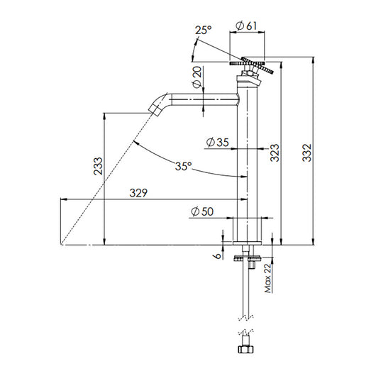 Miscelatore alto per lavabo, modello XL senza scarico - serie Chrono