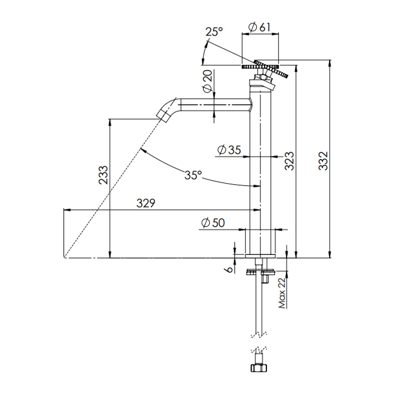 Miscelatore alto per lavabo, modello XL senza scarico - serie Chrono