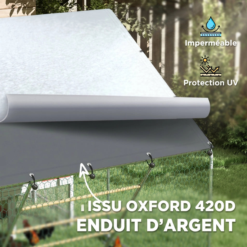 Recinto pollaio da giardino con posatoio e mangiatoia ¨C Xylo ¨C acciaio galvanizzato 300x200x195cm argento