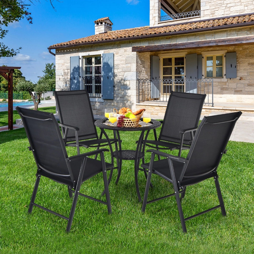 Set di 2 sedie pieghevoli e portatili da esterno per campeggio e spiaggia, Sedie per veranda con braccioli Nero-Sedie da esterno