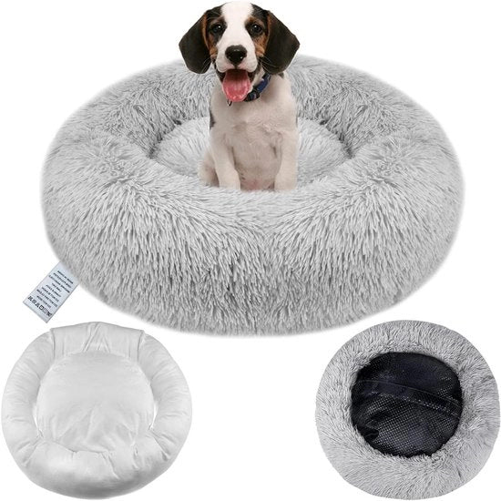 Letto per cani rilassante con copertura rimovibile e donut lavabile per cani di piccola e media taglia - 50 cm grigio chiaro