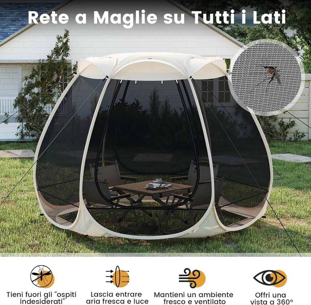 Tenda a Rete Pop Up per 4-6 Persone, 310 x 270 CM, Tenda da Campeggio Pieghevole con Zanzariera, Borsa Portatile, per Famiglie, Campeggio e Giardino