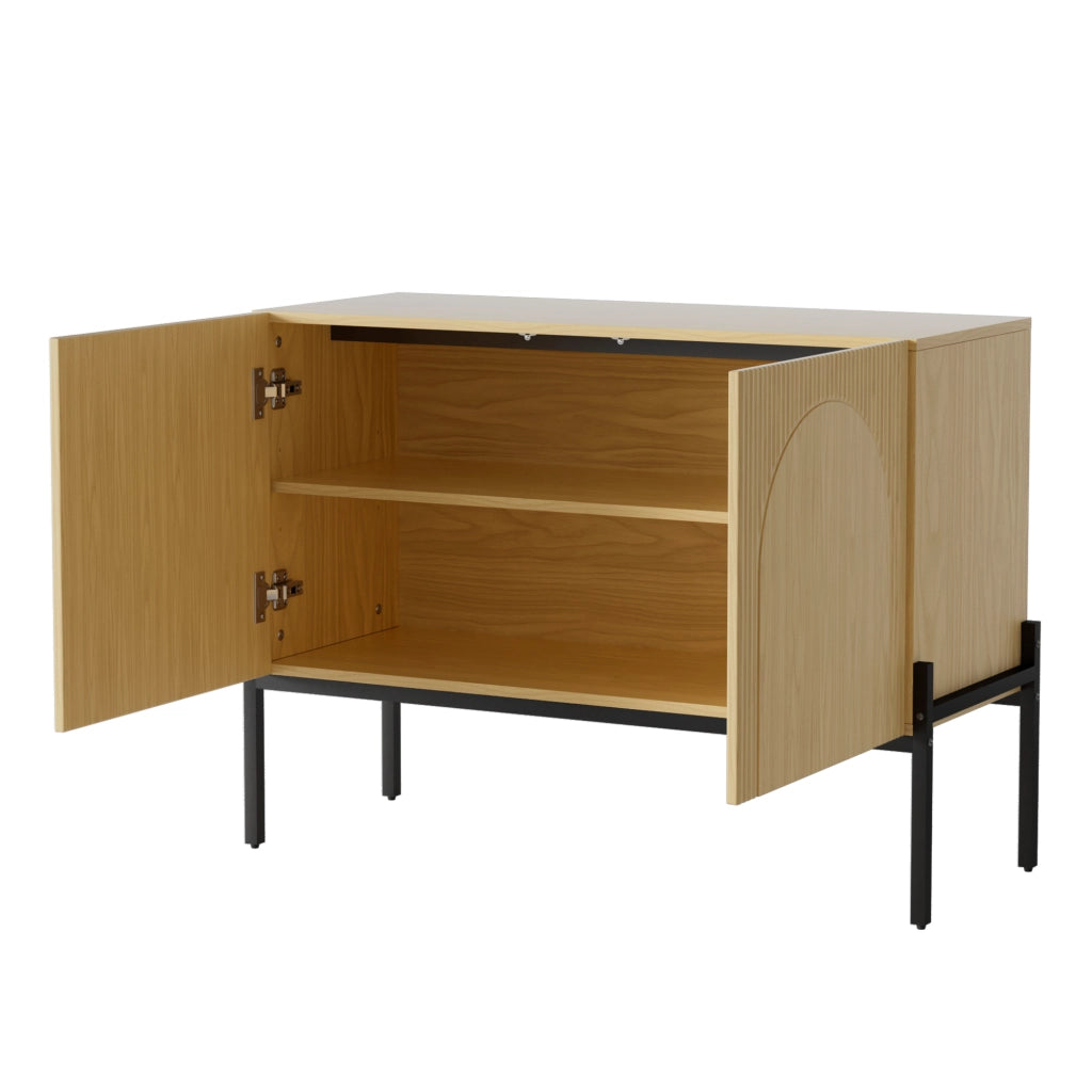 Sideboard moderno con 2 ante e gambe in metallo, finitura naturale, B 100 cm x H 75 cm x T 40 cm