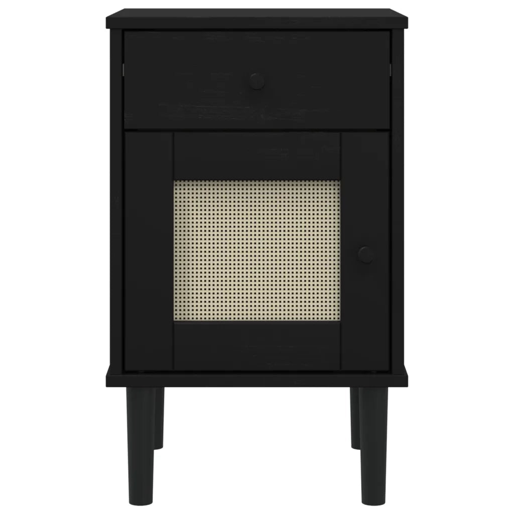 Comodino SENJA Aspetto Rattan Nero 40x35x65 cm in Legno Pino 358015
