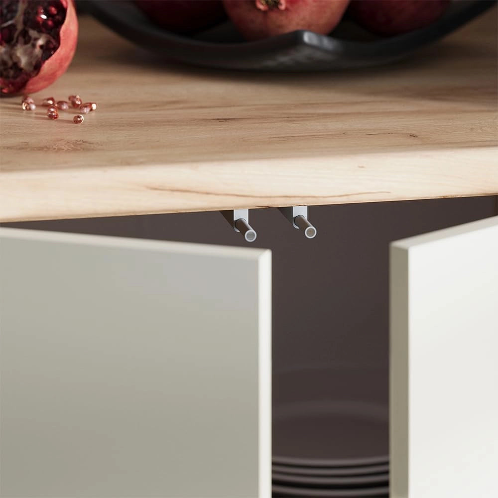 Mobile da cucina R-Line, Beige, 240 cm, PL Rovere, con moduli posizionabili variabilmente e piedini regolabili in altezza