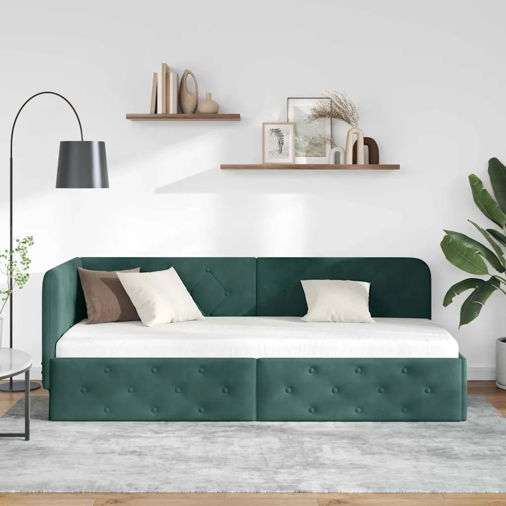 Cornice del letto ad angolo Verde Scuro 80 x 200 cm Velluto 42016515