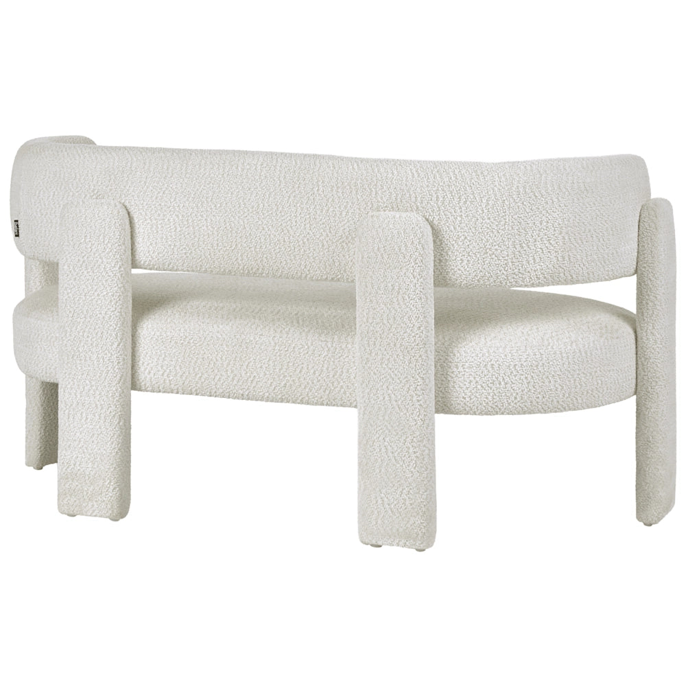 Divano a 2 posti in ciniglia di poliestere bianco sporco moderno e confortevole con seduta e schienale curvi in stile scandinavo