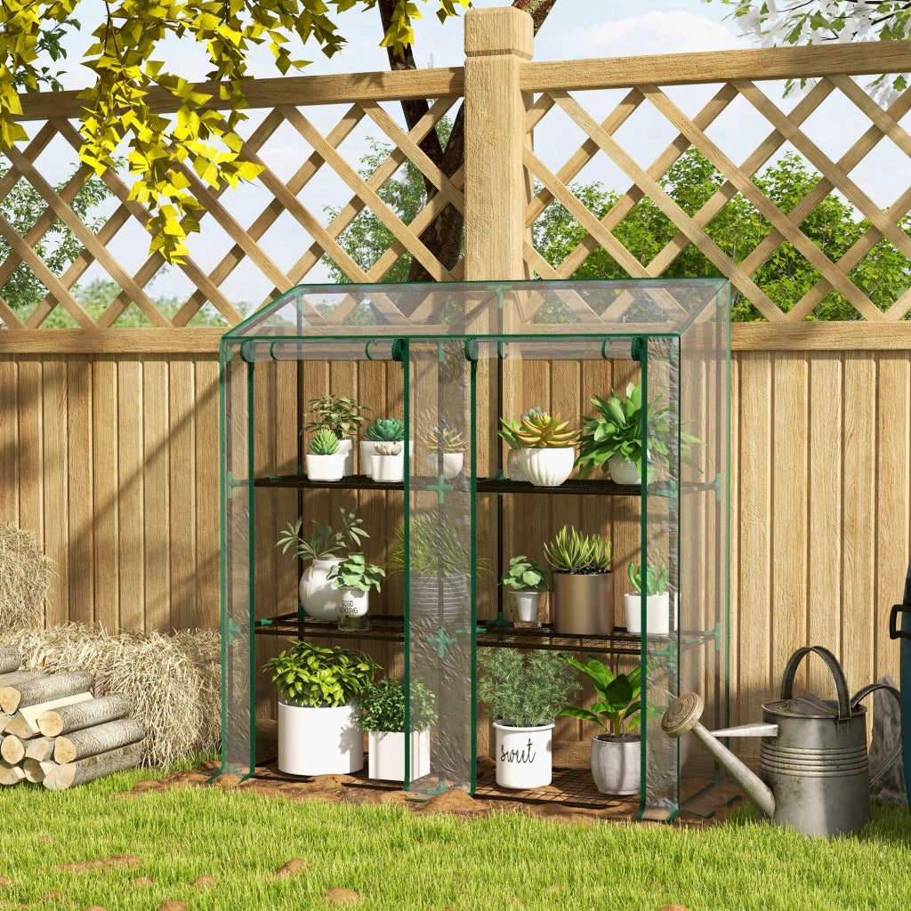 Serra da giardino 3 livelli con copertura in plastica ¨C zephmum ¨C grigio 143x46x141/151 cm