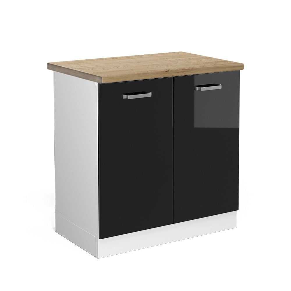 Vicco Mobile lavello cucina Nero lucido 80 cm , PL Rovere