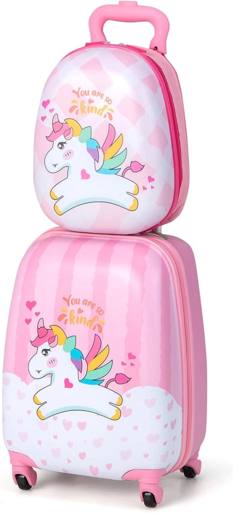Valigia per bambini con ruote leggere con zainetto, bagaglio cabina bambino con spazio sufficiente per viaggiare, scuola, campeggio, rosa, unicorno
