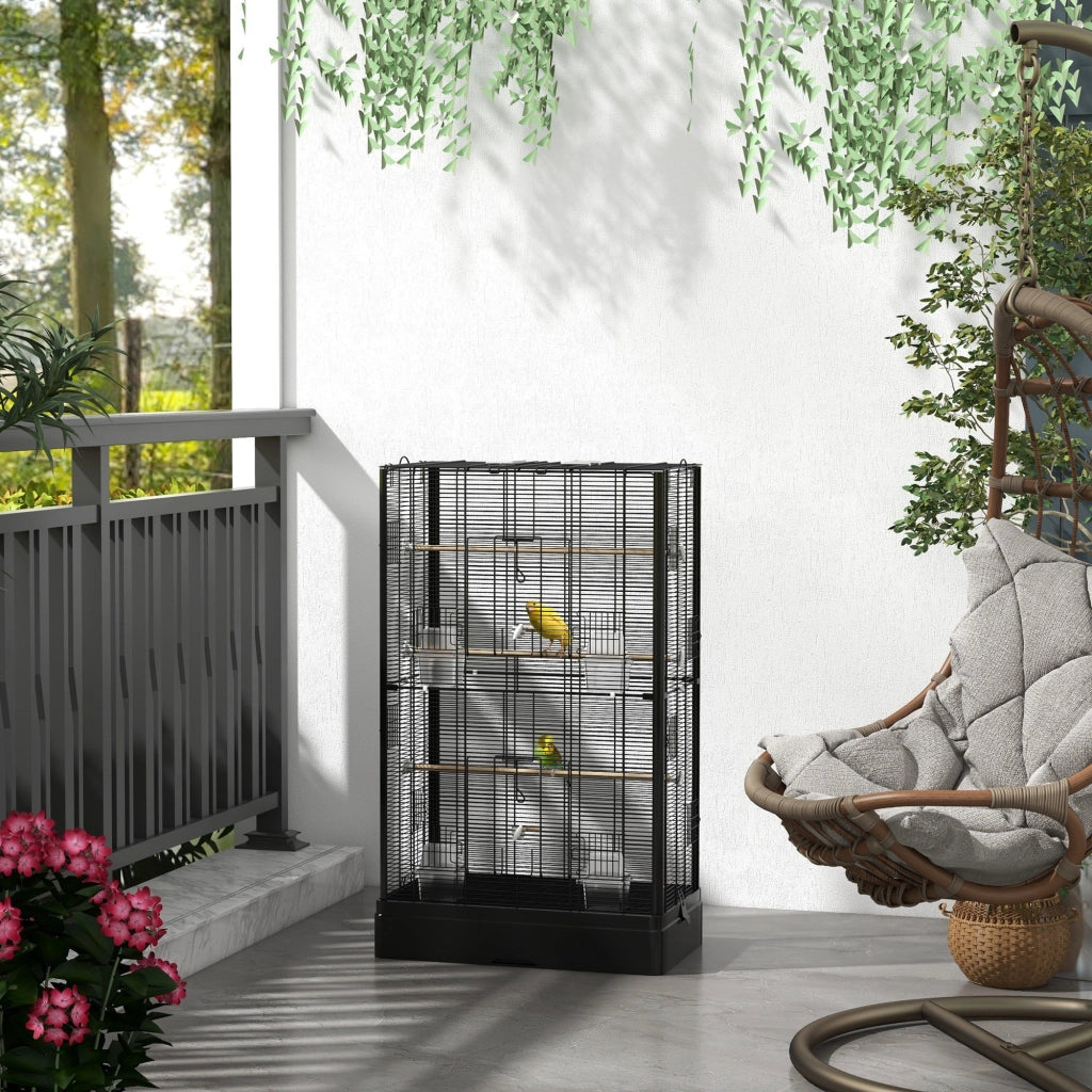 Gabbia per uccelli voliera con porte e posatoi ¨C zephmum ¨C nero 61x36.5x98 cm