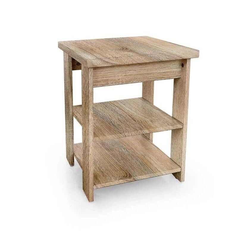 TAVOLINO DA CAFFÈ IN LEGNO CON 3 RIPIANI  40X40X50CM  COLORE ROVERE