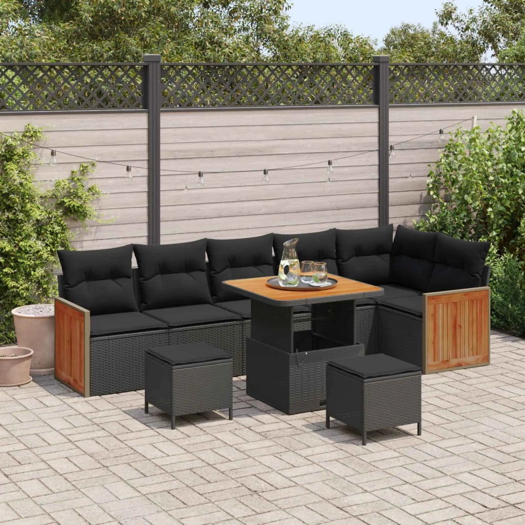 Set Divano da Giardino con cuscino 9 pcs Nero 3363319