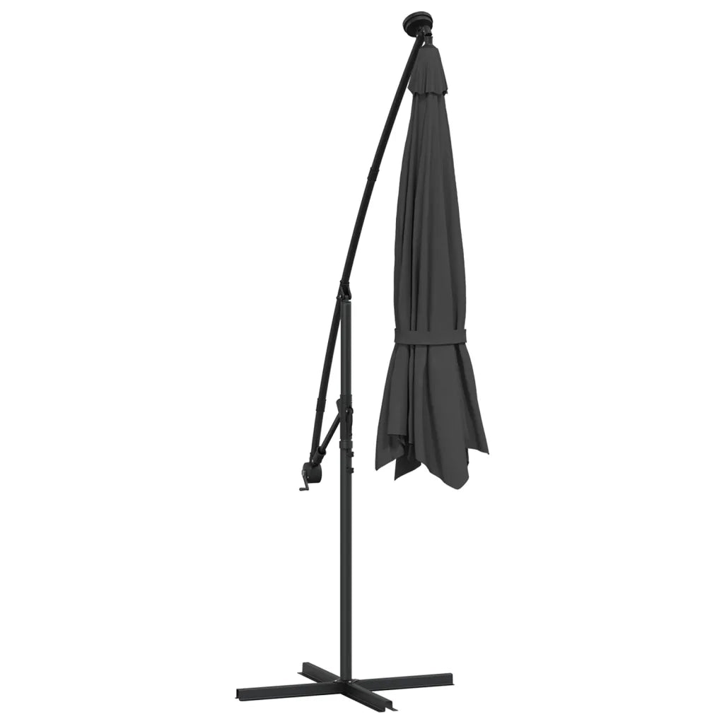 Ombrellone a Sbalzo con LED e Palo in Acciaio-Ombrello da giardino 300 cm Antracite